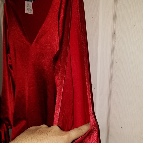 Vintage K TOO Plunge Neck Satin Ruched 90s Long Sleeve Bodycon Dress - Picture 4 of 8